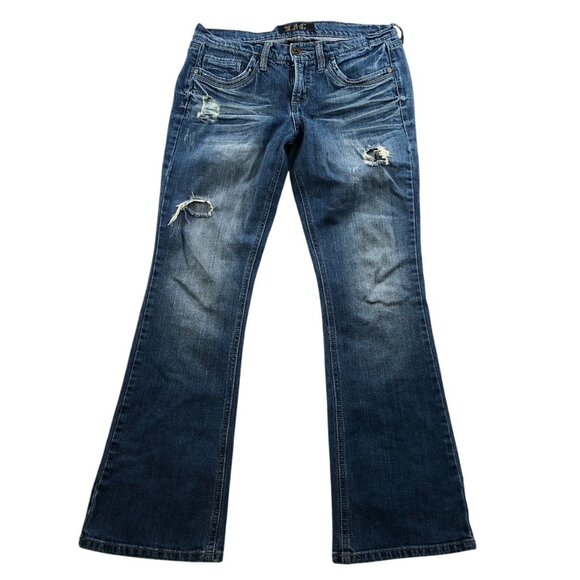 TJC Womens Jeans Size 8 Blue Denim Distressed Bootcut Leg Casual Retro Classic - Picture 1 of 16